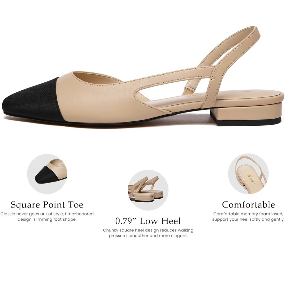 Athlefit Slingback Flats Square Pointed Toe Two Toned Size 7 FITS like 8 - Picture 2 of 6